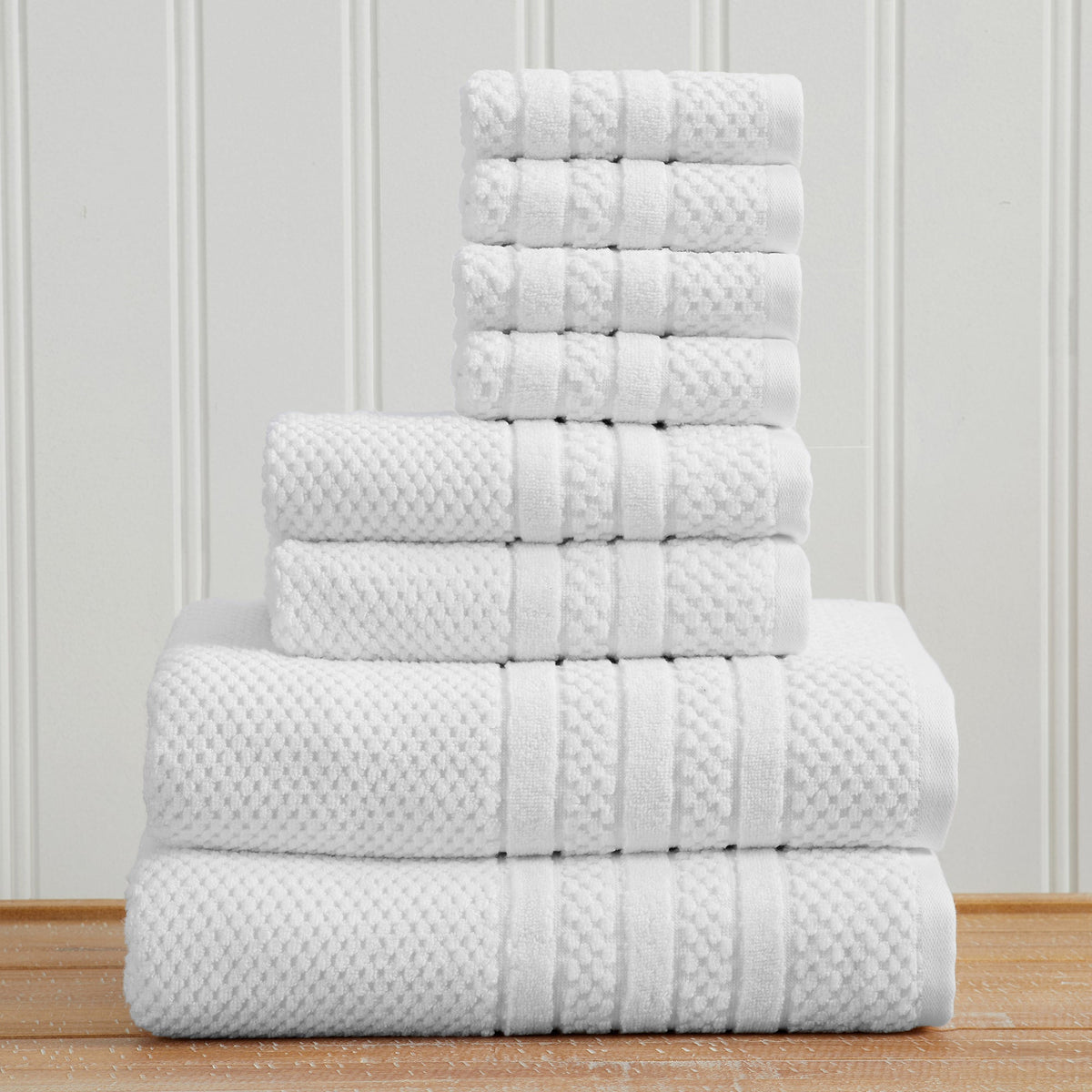 100% Cotton Checkered Jacquard Bath Towel Set - Giuliana Collection — 8 Piece Set / White