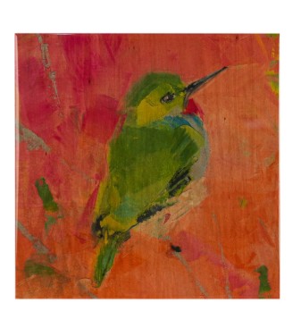 Hand-Painted Lacquered Wood Wall Decor with Bird, 2 Style Options — Style 1
