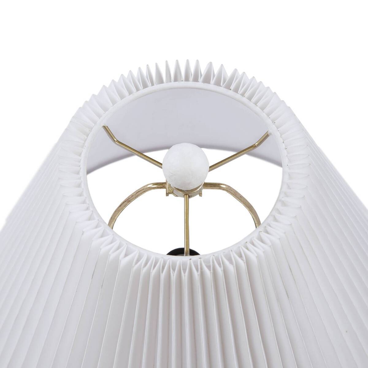Textured Ceramic Table Lamp with Fluted Fabric Shade - White